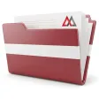 Latvian EMI licence application in a folder with the Latvian flag and the MAXCORP logo
