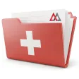 Swiss company formation documents in a folder with the Swiss flag and the MAXCORP logo